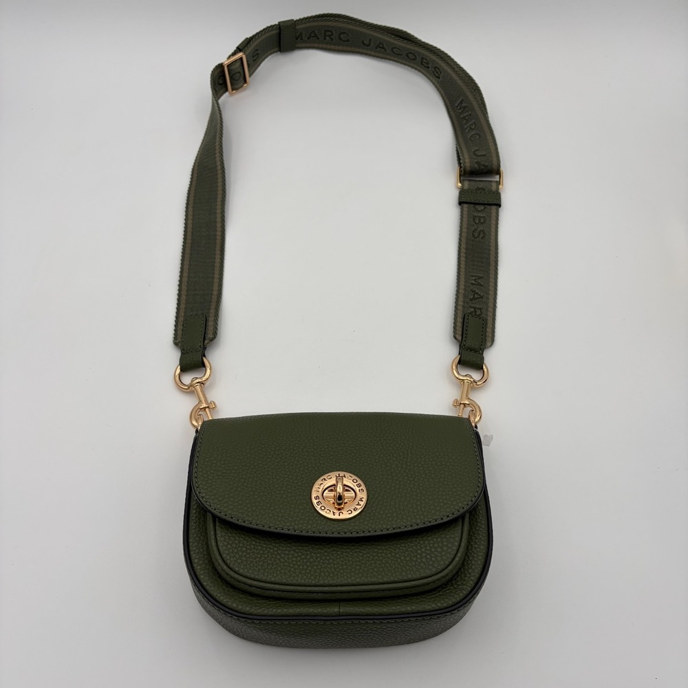 Marc Jacobs The Turn Lock Logo Leather Mini Crossbody Bag Green